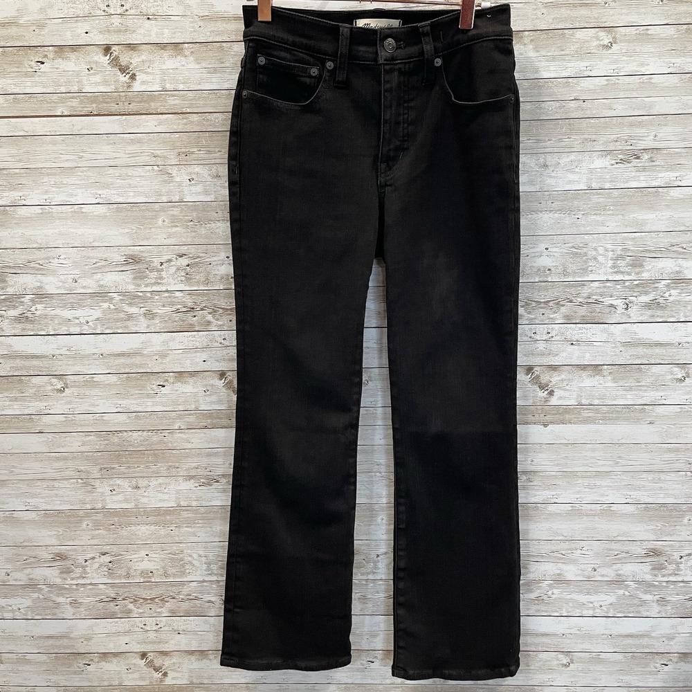 Madewell Womens 26 Jeans Black Denim Mid Rise Kick Out Stretch Cotton Blend - Picture 1 of 11
